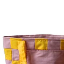 Load image into Gallery viewer, Yellow and Rose Pink Patchwork Beach Bag
