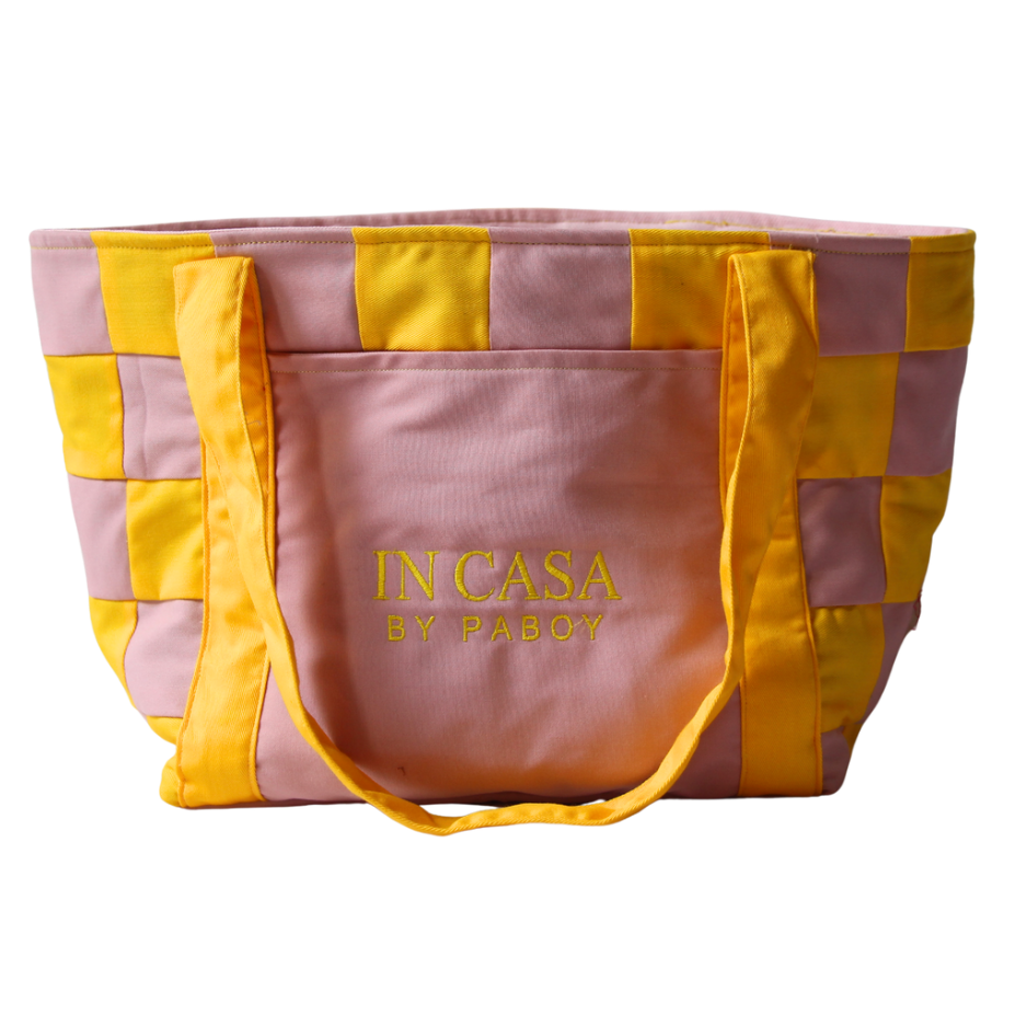 Yellow and Rose Pink Patchwork Beach Bag