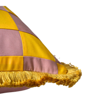 Load image into Gallery viewer, Yellow and Rose Pink Patchwork with Yellow Fringe
