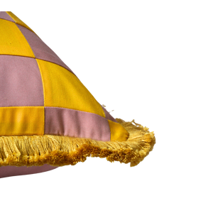 Yellow and Rose Pink Patchwork with Yellow Fringe