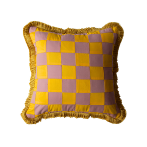 Yellow and Rose Pink Patchwork with Yellow Fringe