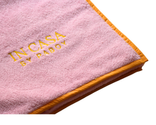 Load image into Gallery viewer, Rose Pink with Yellow Beach Towel

