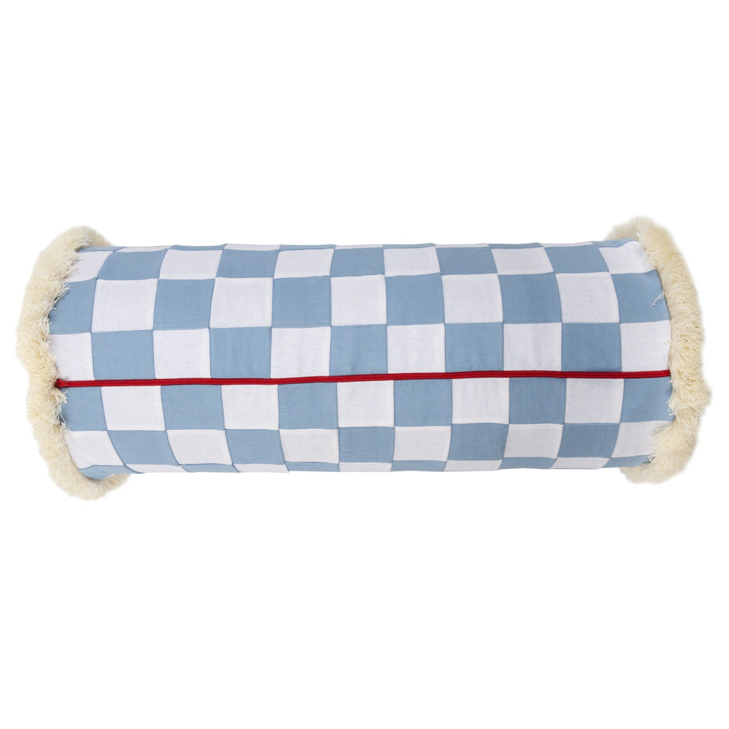 Big Blue and White Checkerboard with Cream Fringe