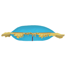 Load image into Gallery viewer, Ruffle with piping: Blue dodger w/ Sandy yellow Ruffle and Orange piping
