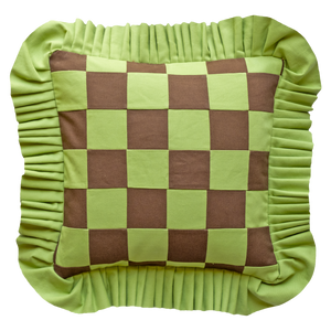 Patchwork with Ruffle: Dark Brown & Light Green