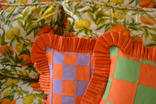 Load image into Gallery viewer, Patchwork with Ruffle: Light Green &amp; Orange w/ orange ruffle
