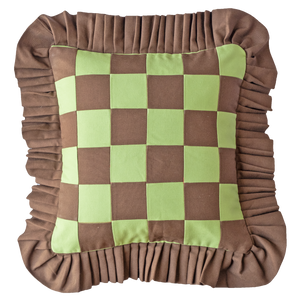 Patchwork with Ruffle: Dark Brown & Light Green