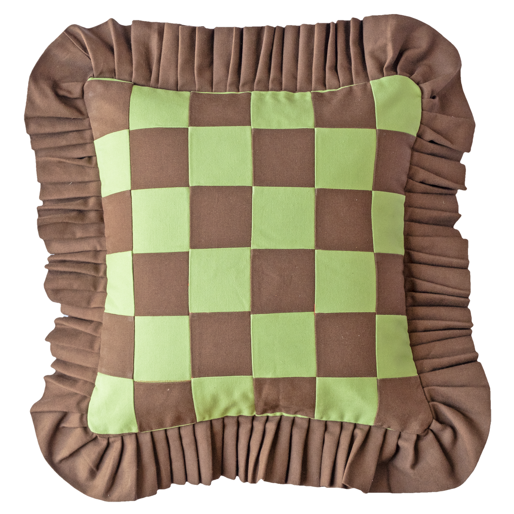 Patchwork with Ruffle: Dark Brown & Light Green