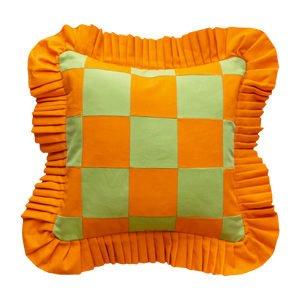 Patchwork with Ruffle: Light Green & Orange w/ orange ruffle