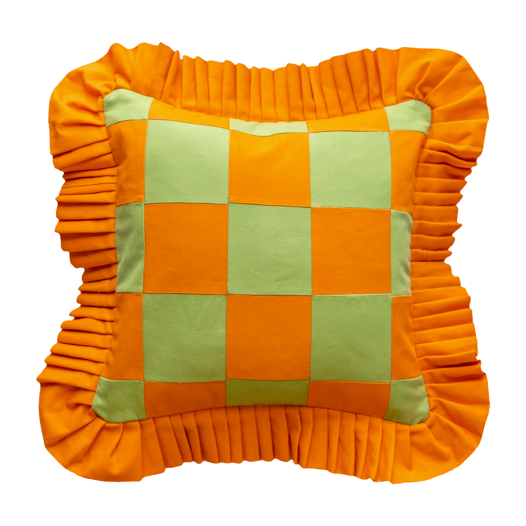 Patchwork with Ruffle: Light Green & Orange w/ orange ruffle