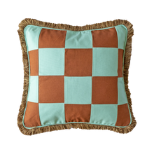 Load image into Gallery viewer, Mint Green &amp; Brown Patchwork w/ Brown Fringe
