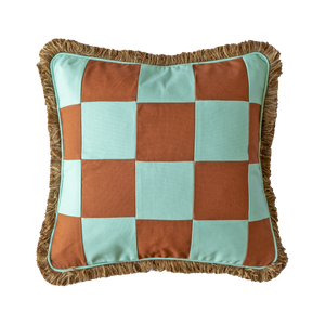 Mint Green & Brown Patchwork w/ Brown Fringe