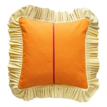 Load image into Gallery viewer, Ruffle w/ Piping: Orange w/ Sandy yellow Ruffle and Blue dodger piping
