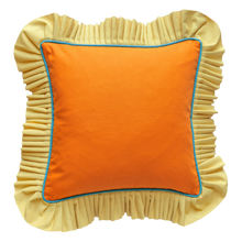 Load image into Gallery viewer, Ruffle w/ Piping: Orange w/ Sandy yellow Ruffle and Blue dodger piping
