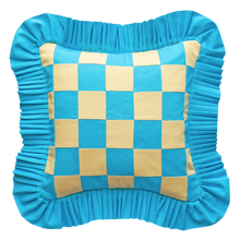 Load image into Gallery viewer, Patchwork with Ruffle: Sandy yellow &amp; Blue dodger w/ blue dodger ruffle
