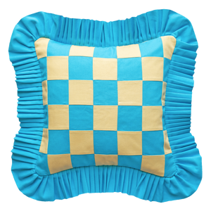 Patchwork with Ruffle: Sandy yellow & Blue dodger w/ blue dodger ruffle